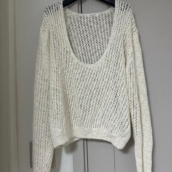 [BUNJANG] Overtake Deep V-Neck Net Knit / 오버테이크 딥유넥 그물 니트