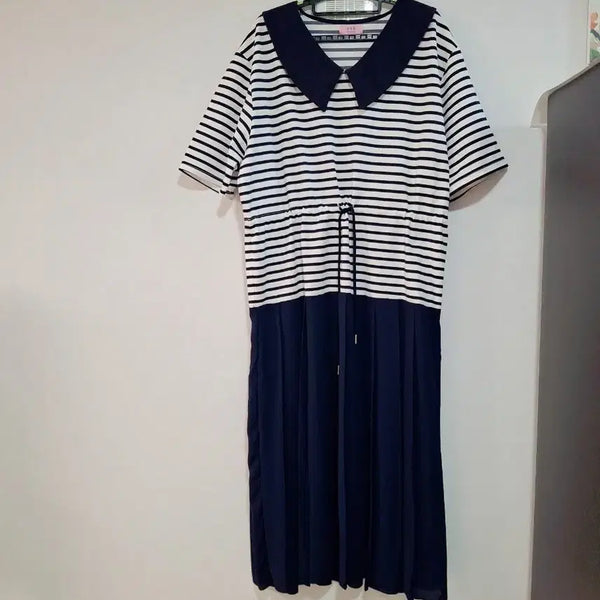 [BUNJANG] Striped Marine Look Long Dress Navy / 줄무늬 마린룩 원피스 네이비