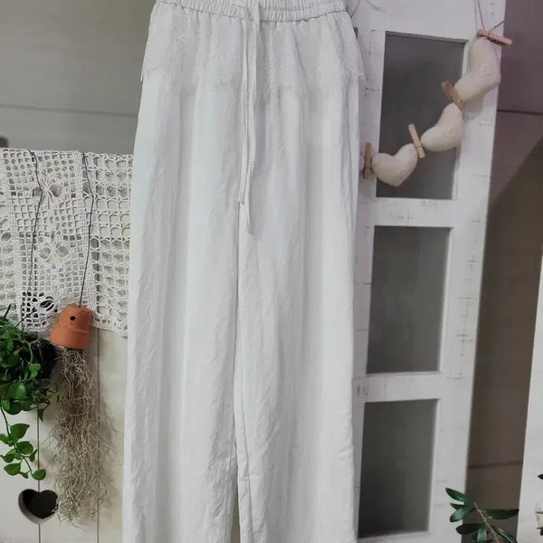 [BUNJANG] Lace Trim Wide Leg Pants - Size 55 / 바스락  레이스장식 와이드바지 55