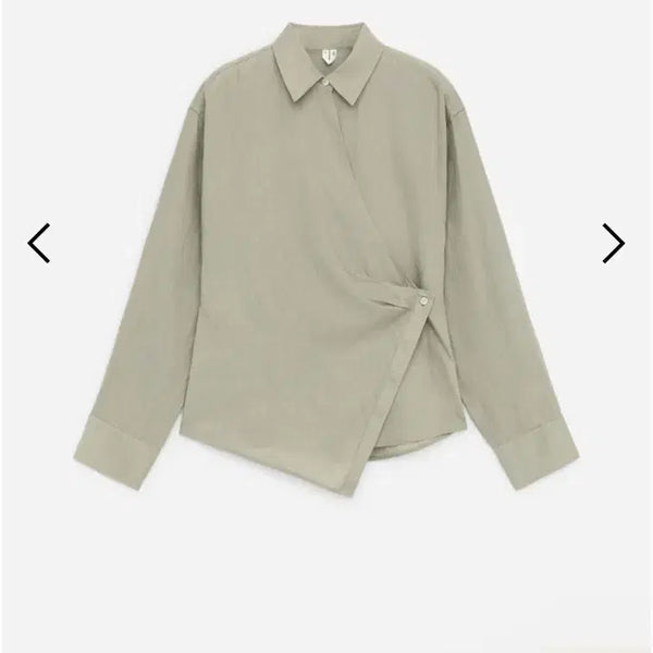 [BUNJANG] Arket Linen Wrap Shirt Khaki Green Size 32 / 아르켓 리넨 랩 셔츠 카키그린 32