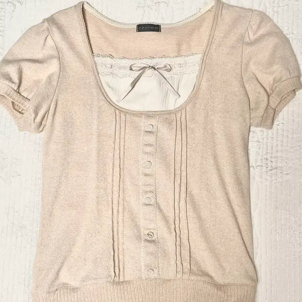 [BUNJANG] Hime Gyaru Ribbon Short Sleeve Top / 히메갸루 리본 탑 반팔 라떼갸루 로걀탑