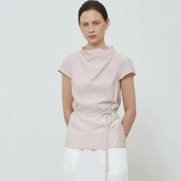[BUNJANG] NOTIA Drape Cap Sleeve Blouse Pink / 노티아 드레이프 캡 슬리브 블라우스 핑크