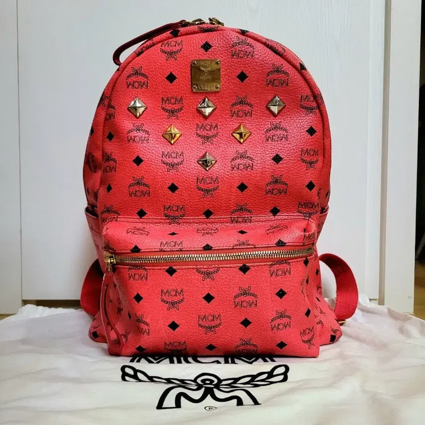 [BUNJANG] MCM Pink Visetos Studded Backpack / mcm 핑크 백팩