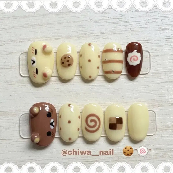[BUNJANG] Custom Rilakkuma Cookie Naruto Maki Nail Tips / 주문제작 리락쿠마 쿠키 나루토마키 네일팁