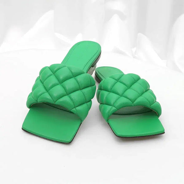 [BUNJANG] Bottega Veneta Green Lambskin Padded Intrecciato Weaving Flat Mule 37.5 / 보테가베네타 627710 그린 램스킨 패딩 인트레치아토 위빙 플랫 뮬 37.5
