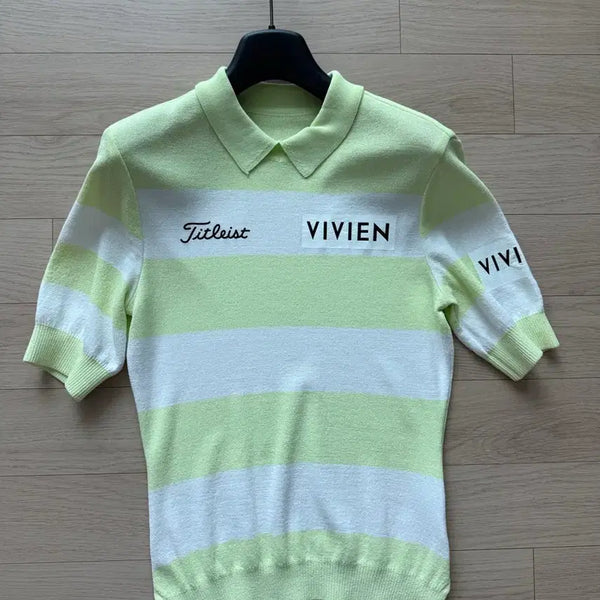[BUNJANG] Titleist Golf Women's Striped Knit Top Yellow/Green / 타이틀리스트 골프 스트라이프 니트 옐로그린