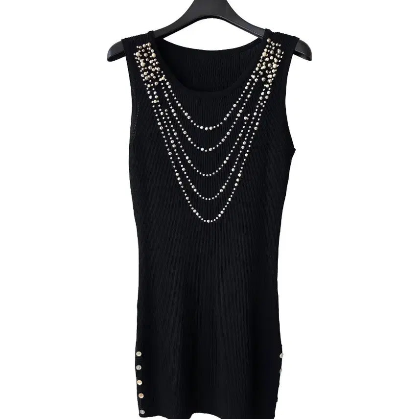 [BUNJANG] Black Jewel Sleeveless Knit Top / S/블랙 보석 민소매 니트