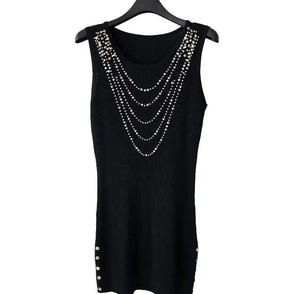 [BUNJANG] Black Jewel Sleeveless Knit Top / S/블랙 보석 민소매 니트