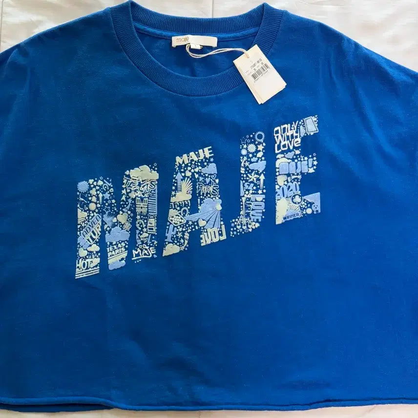 [BUNJANG] MAJE Cropped Short Sleeve T-Shirt Blue / 새상품 마쥬 크롭 반팔티 블루