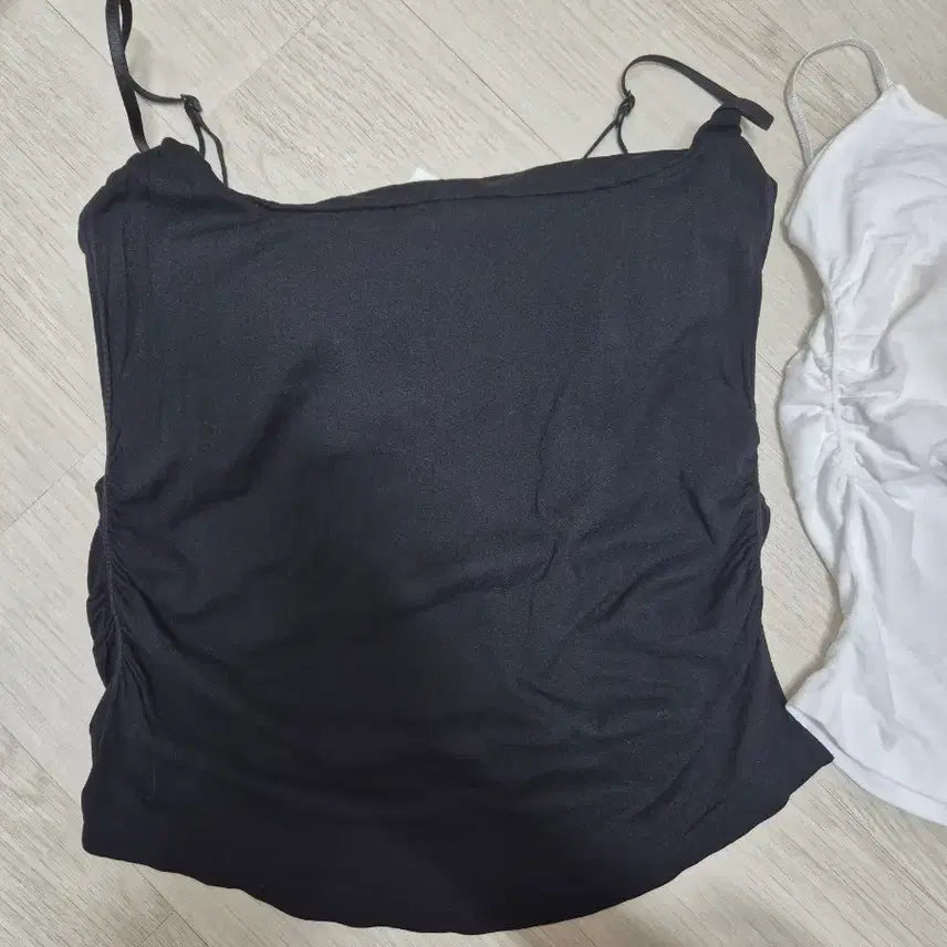 [BUNJANG] Ribbed Shirring Strap Camisole Tank Top 2-Pack / 캡나시 2장