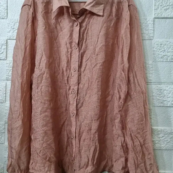 [BUNJANG] Linen Blend Shirt Blouse - Coral Pink / 린넨 셔츠 블라우스 코랄 핑크 (55-66 비침 실크느낌 하늘하늘여름가 25년 새상급)
