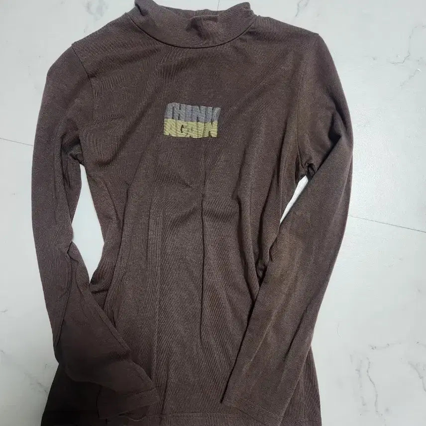 [BUNJANG] Corduroy Brushed Turtleneck T-Shirt - Brown / 골덴 기모 목폴라 티셔츠 브라운