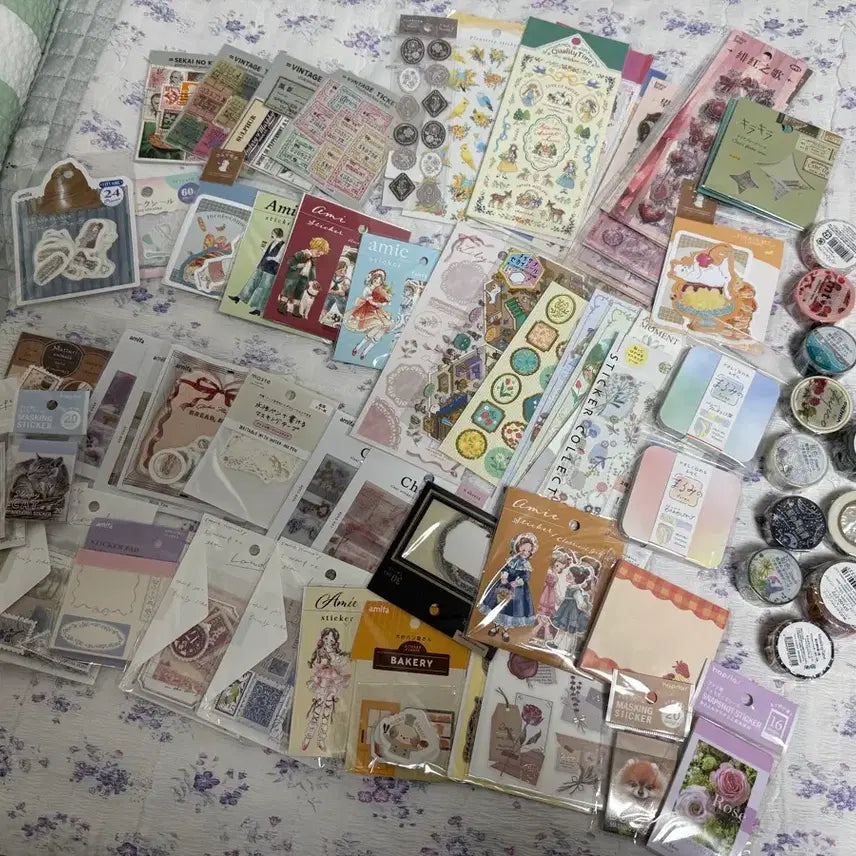 [BUNJANG] Japanese Vintage Sticker Memo Pad & Masking Tape Bundle Set / 일본 빈티지 스티커 떡메모지 마스킹테이프 일괄