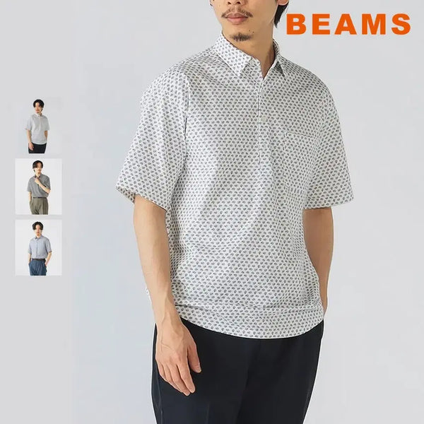 [BUNJANG] BEAMS Heart Honeycomb Print Regular Collar Polo Shirt / 빔즈 하트 허니콤 프린트 레귤러카라 폴로셔츠