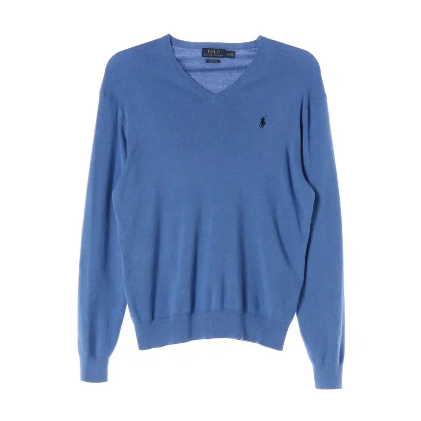 [BUNJANG] Polo Ralph Lauren Pima Cotton Slim Fit V-Neck Knit Sweater Blue / 폴로 랄프 로렌 피마 코튼 슬림핏 브이넥 니트 스웨터 블루