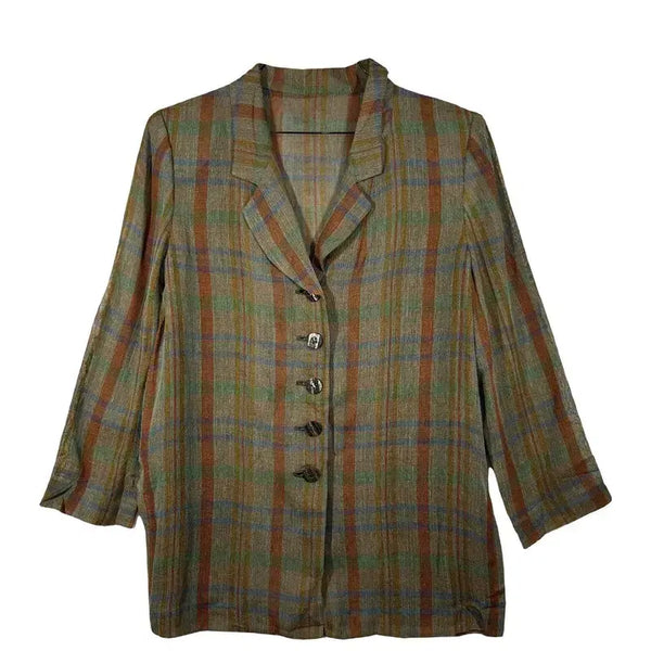 [BUNJANG] Vintage Khaki Linen Blend Blazer Jacket / 빈티지 카키 린넨 자켓 블레이저 내추럴 클래식 아우터  [XL] 레이온 혼방
