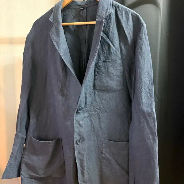 [BUNJANG] Muji Washed Linen Blazer XXL Navy/Black / 무인양품 워싱 리넨 블레이저 XXL (네이비 / 블랙)