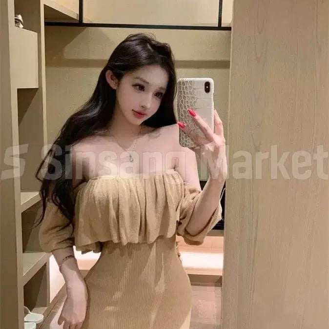 [BUNJANG] Sexy Frill Off-Shoulder Dress for Wedding Guest & Vacation / [빠른발송] 섹시 프릴 오프숄더 원피스 하객룩 바캉스 파티