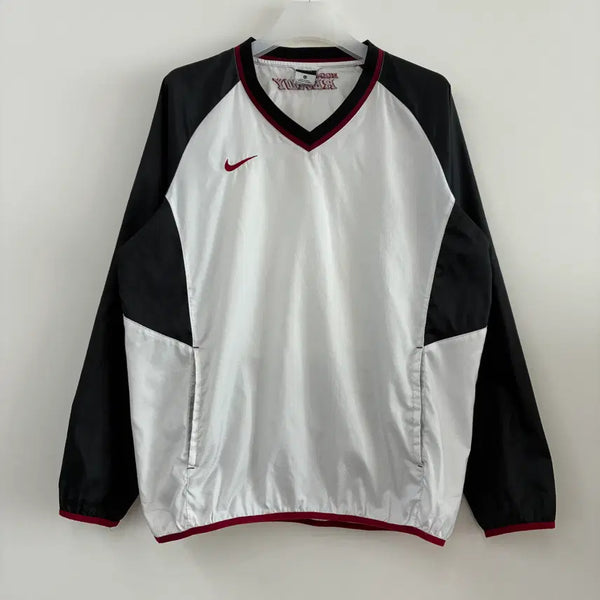 [BUNJANG] Nike Burgundy Embroidered Logo V-Neck Nylon Warm-Up Top XL / 나이키 버건디 자수로고 브이넥 나일론 웜업 탑 XL