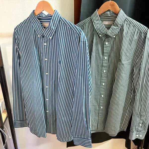 [BUNJANG] Beanpole Stripe Poplin Shirt Royal Blue / Emerald / 빈폴 스트라이프 포플린 셔츠 115 (로얄블루 / 에메랄드)