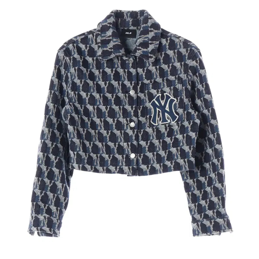 [BUNJANG] MLB 22FW Cube Monogram Jacquard Denim Shirt Jacket / 엠엘비 MLB 22FW 큐브 모노그램 자카드 데님 셔츠 재킷