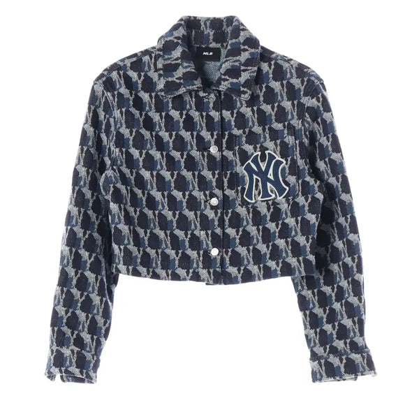 [BUNJANG] MLB 22FW Cube Monogram Jacquard Denim Shirt Jacket / 엠엘비 MLB 22FW 큐브 모노그램 자카드 데님 셔츠 재킷