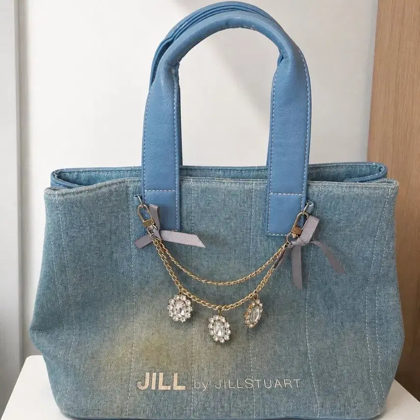 [BUNJANG] Jill by Jill Stuart Denim Ribbon Tote Bag Blue Vintage / 정품 질 바이 질스튜어트 데님 숄더백 블루 빈티지