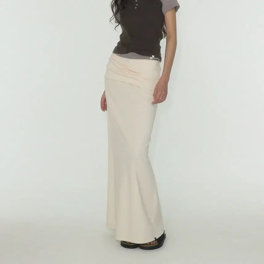 [BUNJANG] TWEE:B Koren Folding Banding Long Skirt Cream / TWEE:B 코렌 폴딩 밴딩 롱 스커트