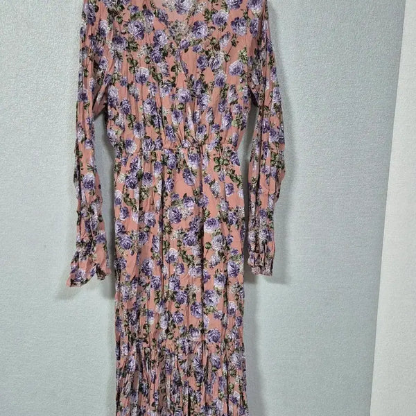 [BUNJANG] Flower Pattern Wrap Style Crinkle Long Dress Size 66 / 플라워패턴 랩스탈 쭈글이원피스 66