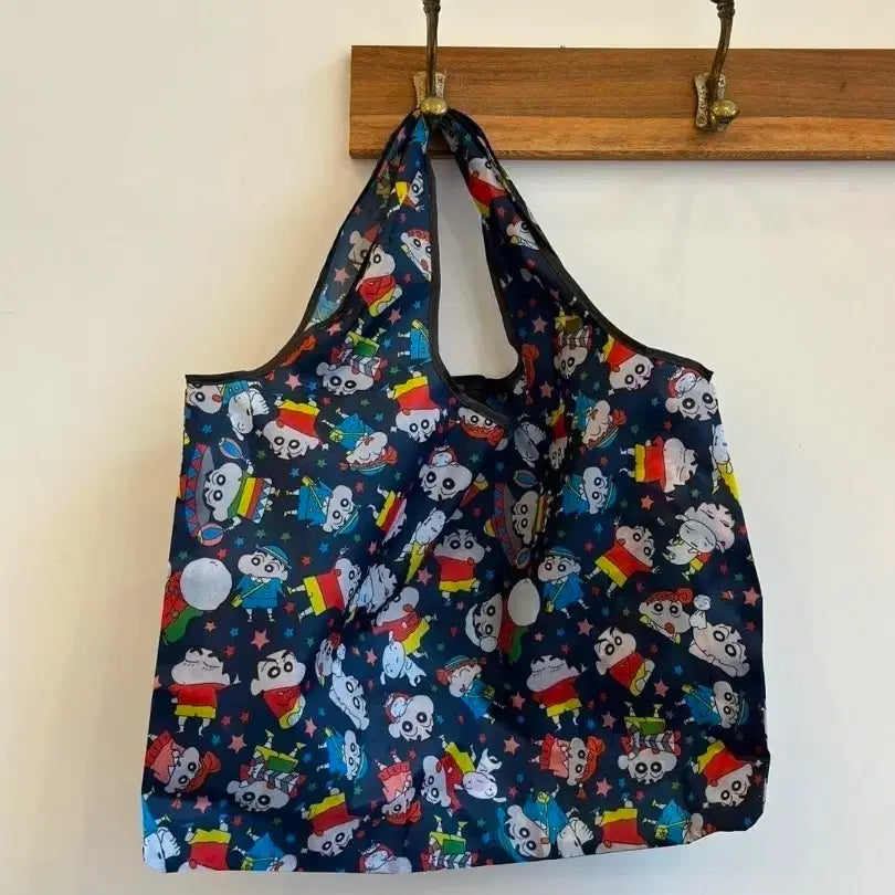 [BUNJANG] Crayon Shin-chan Black Large Shopping Bag Pouch Tote Bag / 수입 짱구는못말려 블랙 짱구 장바구니백 파우치 에코백 가방(대형)
