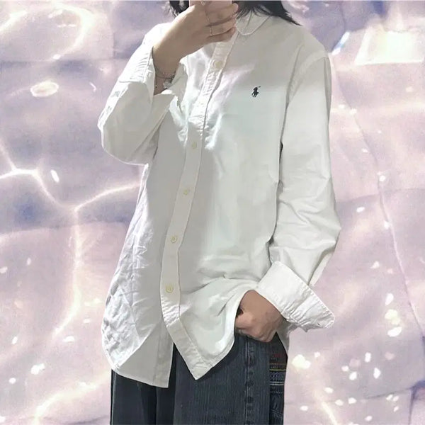[BUNJANG] Polo Ralph Lauren New Solid Shirt White M / 폴로 랄프로렌 신형 솔리드 셔츠 화이트 M