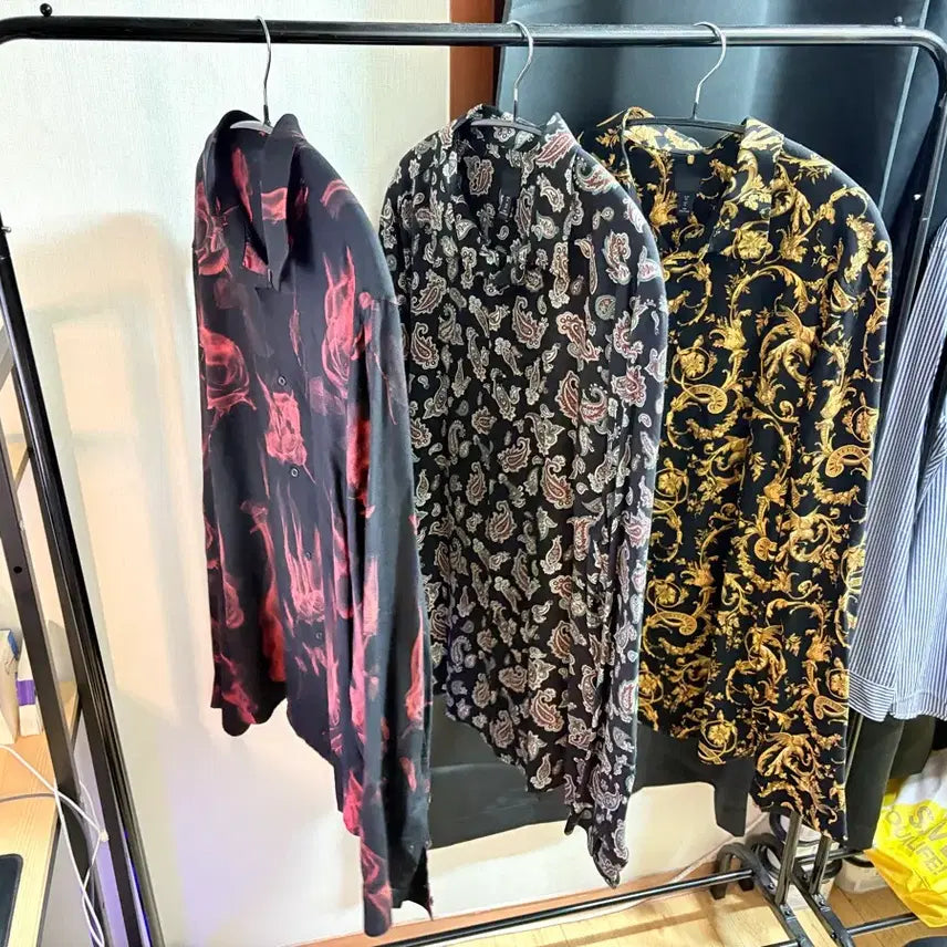 [BUNJANG] H&M Viscose Pattern Shirts Bundle Set (Rose / Leaf / Pattern) XL / H&M 비스코스 패턴 셔츠 일괄 3벌 XL (장미 / 리프 / 패턴)