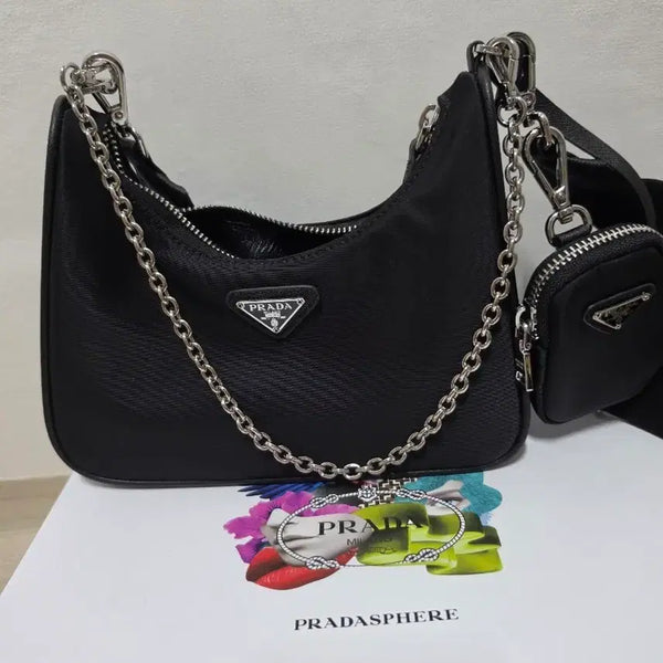 [BUNJANG] Prada Re-Edition Nylon Chain Bag Black / 프라다 리에디션 나일론 체인백 블랙 상태좋음