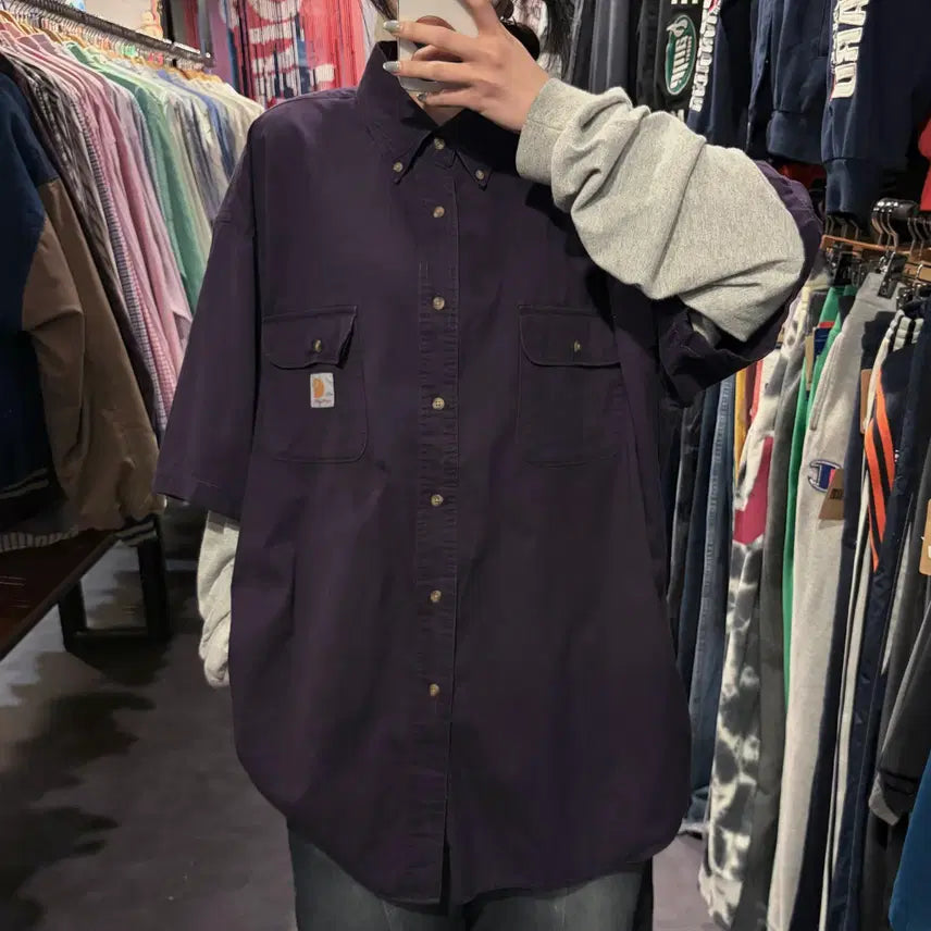 [BUNJANG] Carhartt Two Pocket Short Sleeve Shirt Purple / [IM] Carhartt 칼하트 투포켓 반팔 셔츠 퍼플
