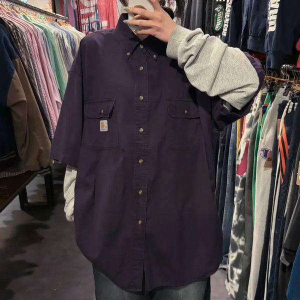 [BUNJANG] Carhartt Two Pocket Short Sleeve Shirt Purple / [IM] Carhartt 칼하트 투포켓 반팔 셔츠 퍼플