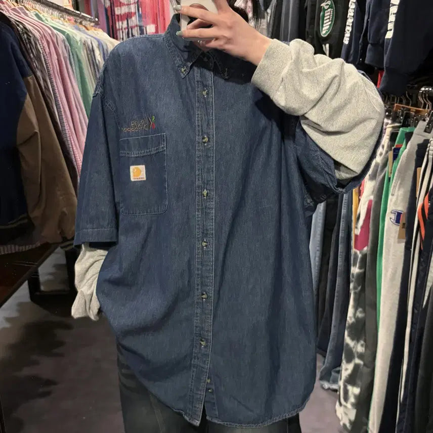 [BUNJANG] Carhartt Embroidered Denim Shirt / [IM] Carhartt 칼하트 자수 데님 셔츠 진청