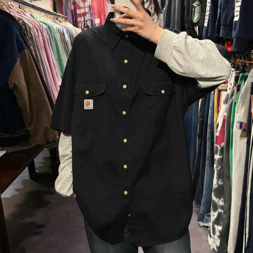 [BUNJANG] Carhartt Two Pocket Short Sleeve Shirt Black / [IM] Carhartt 칼하트 투포켓 반팔 셔츠 블랙