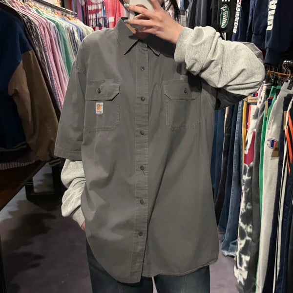 [BUNJANG] Carhartt Two Pocket Short Sleeve Work Shirt Grey / [IM] Carhartt 칼하트 투포켓 반팔 셔츠 그레이