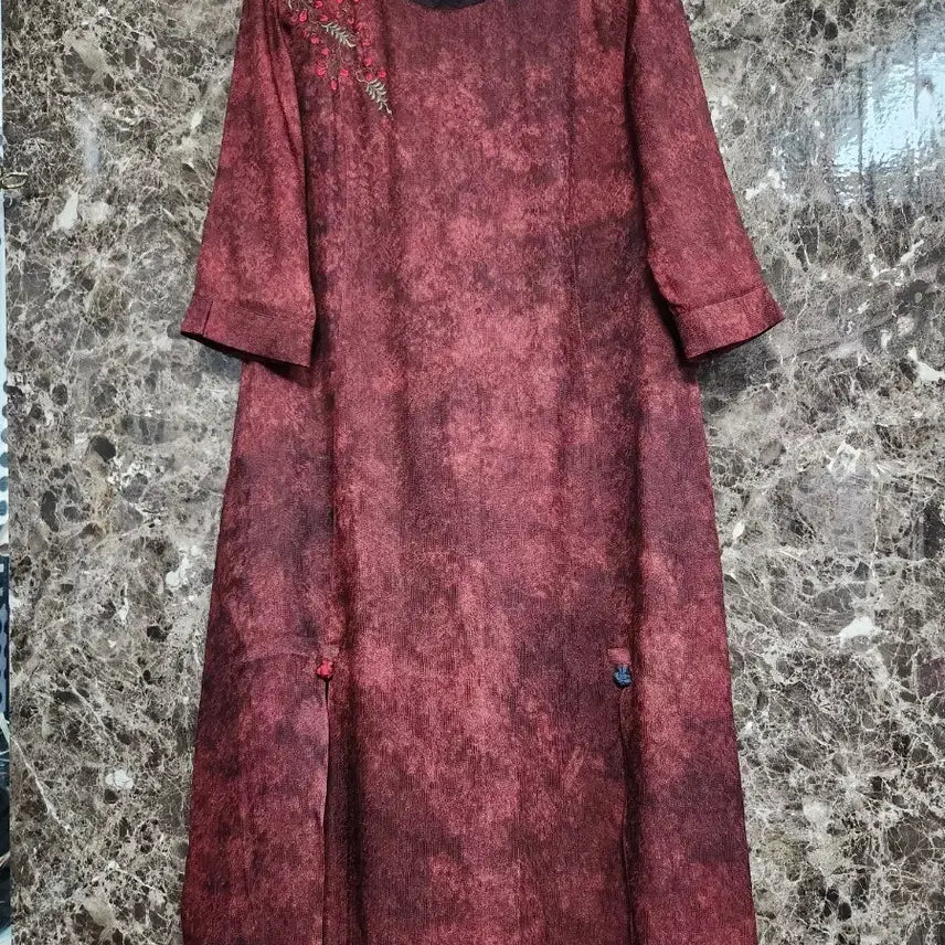 [BUNJANG] Linen Print Embroidery Long Dress / 린넨 나염 자수 롱원피스 66