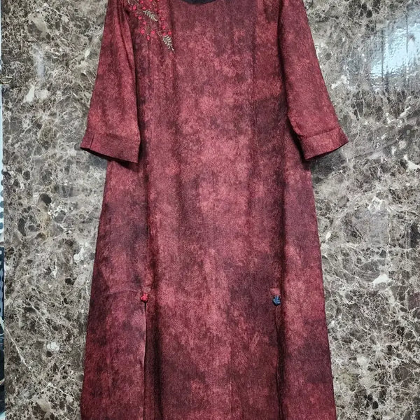 [BUNJANG] Linen Print Embroidery Long Dress / 린넨 나염 자수 롱원피스 66
