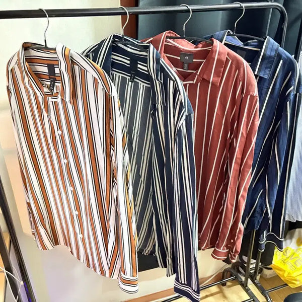 [BUNJANG] H&M Viscose Striped Shirt / H&M 비스코스 스트라이프 셔츠 (네이비/버건디/브라운/네이비)