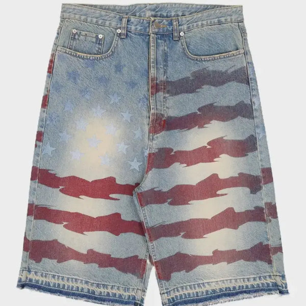[BUNJANG] Wescen Star American Flag Bermuda Denim Shorts Size 3 / 웨스켄 스타 성조기 버뮤다 데님 쇼츠 3size