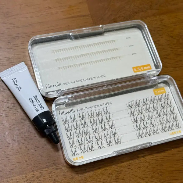 [BUNJANG] Fillimilli Point Individual Lashes Set: Pure Daily + Under + Lash Glue / 필리밀리 포인트 가닥속눈썹 세트 퓨어데일리+언더+속눈썹접착제