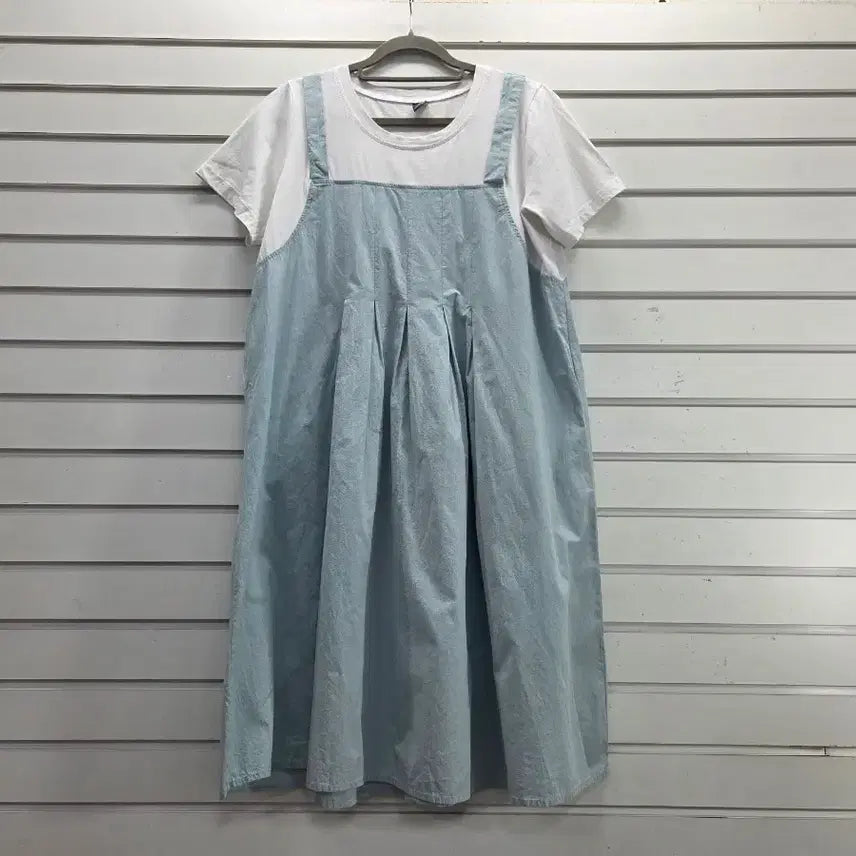 [BUNJANG] Mint White Cotton Long Dress / 민트  화이트  일체형 면 롱원피스 66/보물찾기천사