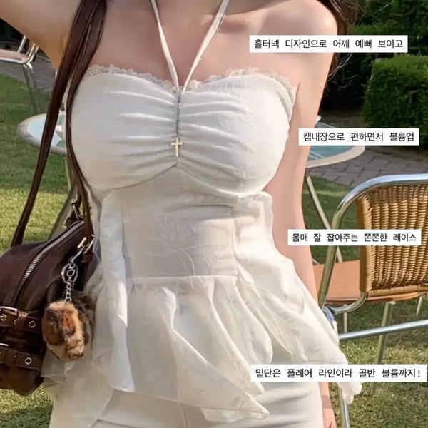 [BUNJANG] Lace Halter Crop Top Tube Top for Festival/Waterbomb / [ 페스티벌룩 ] 레이스 홀터 캡나시 튜브탑 워터밤