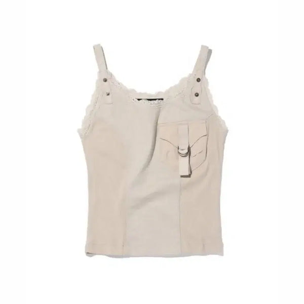 [BUNJANG] Mischief Lace Strap Sleeveless Top Beige S / 미스치프 레이스스트랩 슬리브리스나시 s