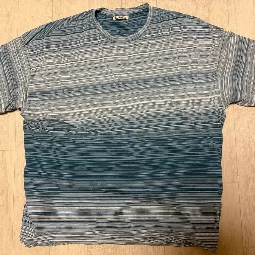 [BUNJANG] Auralee Hard Twist Border Double Cloth T-Shirt Blue Size 5 / 오라리 하드트위스트 보더 더블클로스 티셔츠 블루 5사이즈