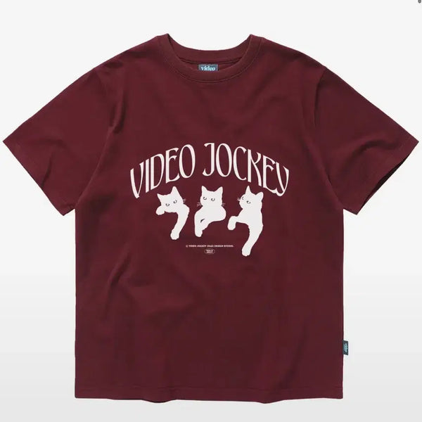 [BUNJANG] Video Jockey Short Sleeve T-Shirt Burgundy / 비디오자키 반팔티 버건디