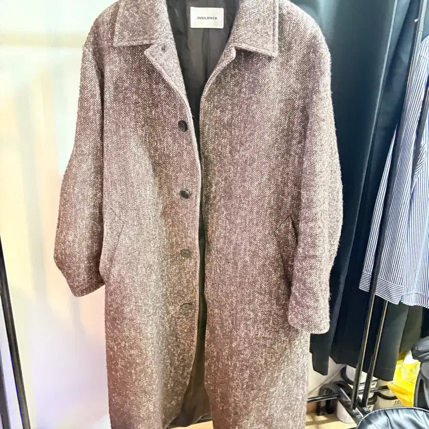 [BUNJANG] Insilence Maxi Balmacaan Robe Coat L (Melange Brown) / 인사일런스 맥시 발마칸 로브 코트 L (멜란지 브라운)