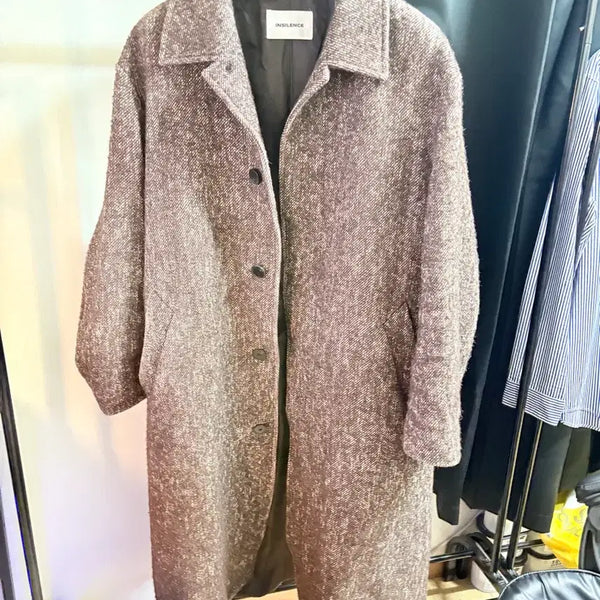 [BUNJANG] Insilence Maxi Balmacaan Robe Coat L (Melange Brown) / 인사일런스 맥시 발마칸 로브 코트 L (멜란지 브라운)